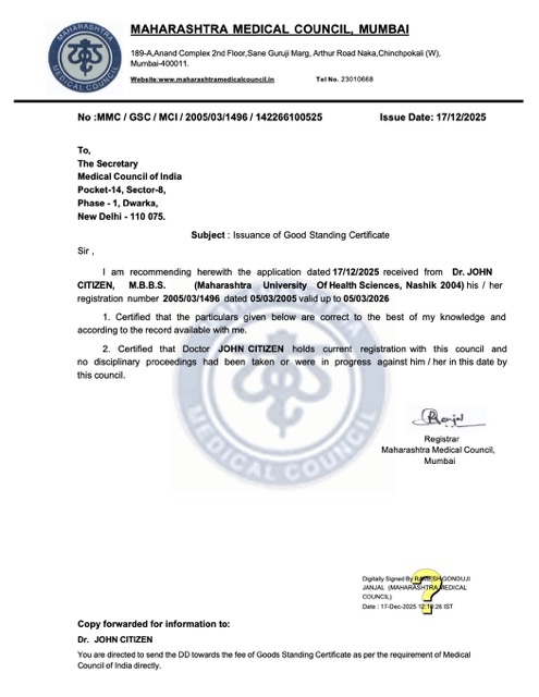 India issuance of good standing certificate Word and PDF template